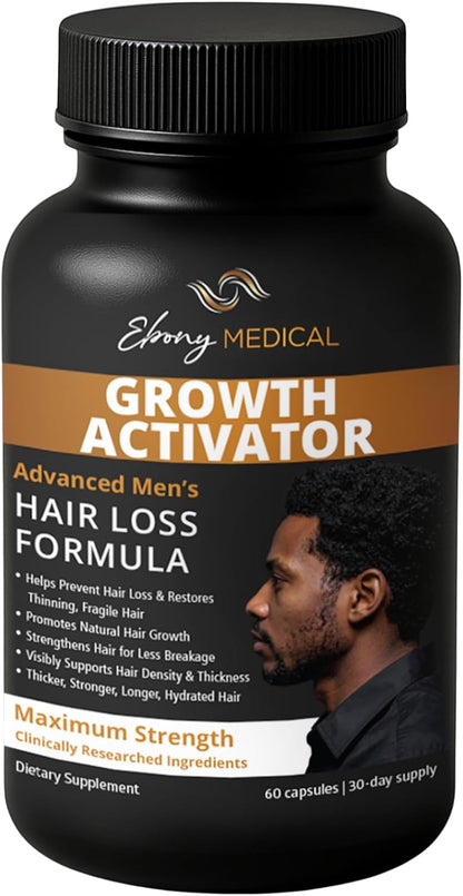 Ebony Medical Hair Growth Activator – Advanced Men’s Hair Loss Formula Supports Thicker Fuller Hair Biotin Saw Palmetto and DHT Blocker Supplement - 60 Capsules