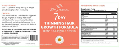 Ebony Medical 7 Day Thinning Hair Growth Formula Gummies – Biotin Collagen Keratin Irish Sea Moss and Vitamins for Stronger Thicker Hair Skin and Nails – 60 Gummies