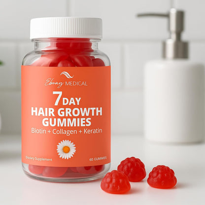 Ebony Medical 7 Day Thinning Hair Growth Formula Gummies – Biotin Collagen Keratin Irish Sea Moss and Vitamins for Stronger Thicker Hair Skin and Nails – 60 Gummies