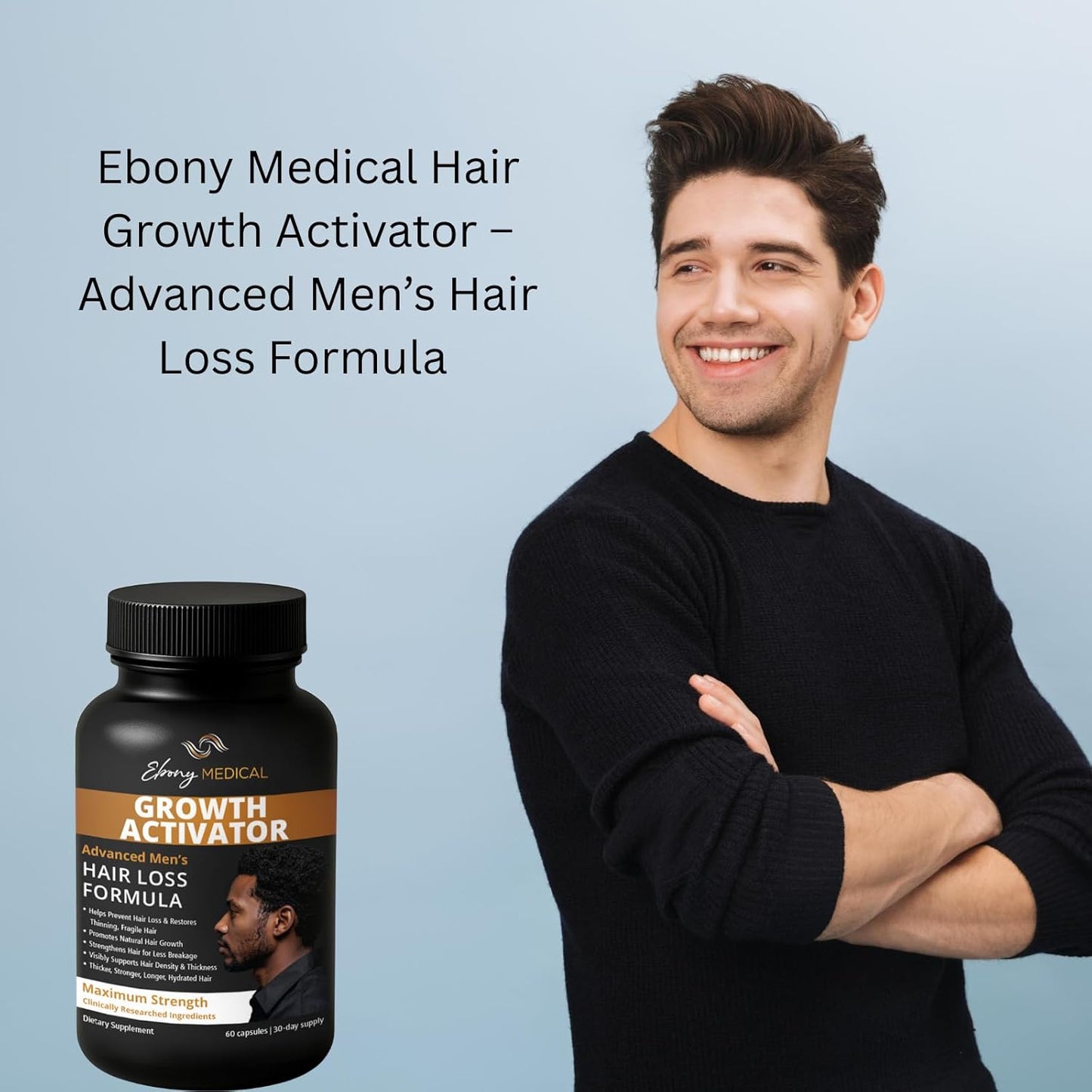 Ebony Medical Hair Growth Activator – Advanced Men’s Hair Loss Formula Supports Thicker Fuller Hair Biotin Saw Palmetto and DHT Blocker Supplement - 60 Capsules
