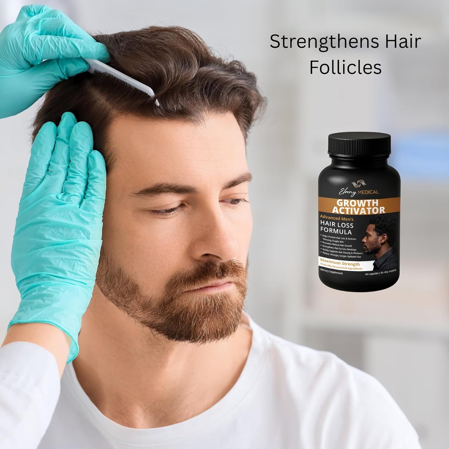 Ebony Medical Hair Growth Activator – Advanced Men’s Hair Loss Formula Supports Thicker Fuller Hair Biotin Saw Palmetto and DHT Blocker Supplement - 60 Capsules
